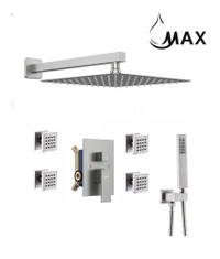 Wall Shower System Set Three Functions With 4 Body Jets In Brushed Nickel Finish