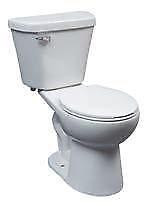 Two Piece Toilet Single Flush. White. Round 16 1/2 in Bowl Right height Soft Close Lid cw Supply line, wax seal & TB CCI