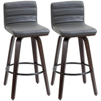 28 SWIVEL BAR SET OF 2 HEIGHT BAR STOOLS, ARMLESS UPHOLSTERED BARSTOOLS CHAIRS WITH SOFT PADDING SEAT AND WOOD LEGS, GR