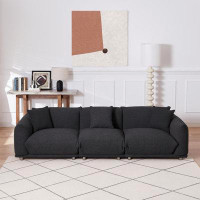 Hokku Designs Sleek Black Lambswool Sherpa 4-seater Sofa: Sturdy Metal Legs, Solid Wood Frame, 3 Pillows, Modular/linear