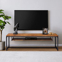 17 Stories Mestica Oak and Black TV Stand with Metal Sled Base