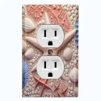 WorldAcc Metal Light Switch Plate Outlet Cover (Ocean Pink Sea Shell Star Fish - Single Duplex)