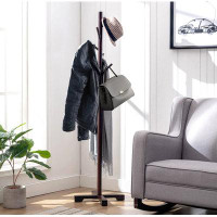 Latitude Run® Wooden Coat Rack Stand With 8 Hooks Hall Tree Bamboo Coat Hanger Freestanding Entryway,Hallway, Bedroom, O
