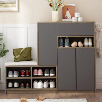 House On Tree 2-in-1 Shoe Storage Bench & Shoe Cabinets, Multi-functional Shoe Rack with Padded Seat