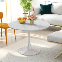 George Oliver Contemporary Round Coffee Table with Marble Print Top and Metal Base