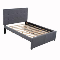 Ebern Designs Linen Upholstered Platform Bed With Headboard and Two Drawers