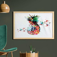 East Urban Home Ambesonne Pineapple Wall Art With Frame, Geometric Pineapple Bursting Into Scattering Birds Flight Moder