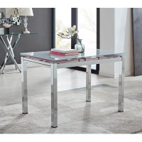 East Urban Home Chowchilla Ana Luxury Glass and Chrome Extendable Dining Table - Modern Design Kitchen Table