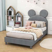 Zoomie Kids Twin Size Upholstered Platform Bed with Bear Ear Shaped Headboard