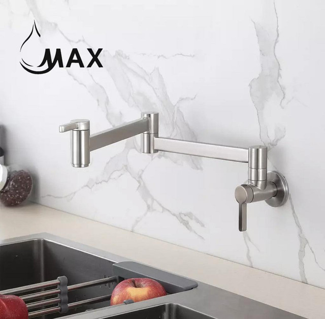 Pot Filler Faucet Double Handle Classic Wall Mounted 20 With Accessories Brushed Nickel Finish in Plumbing, Sinks, Toilets & Showers - Image 4