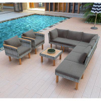 Wildon Home® -Piece Patio Rattan Furniture Set, Outdoor Conversation Set With Acacia Wood