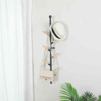 Ebern Designs Wall Mounted Coat Rack Splicable Metal & Wood Hat Hanger Rack with 8 Hooks, 3-in-1 Tree Hanger
