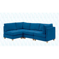 Latitude Run® Canapé de salon moderne en L convertible en velours côtelé bleu