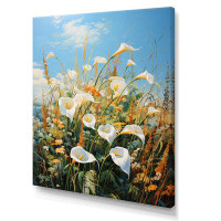 Winston Porter White Green Lilies Field Pointillism Dot I - Floral Canvas Prints