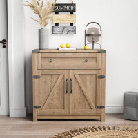 Gracie Oaks Rustic Farmhouse Accent Cabinet: Double Barn Door Design with 1 Drawer