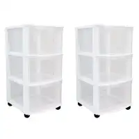 Gracious Living Gracious Living Clear 3 Drawer Storage Chest System With Casters, White (2 Pack)