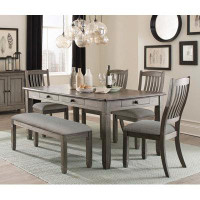 Wildon Home® Antique Grey And Coffee Finish 6pc Dining Set Table W 6x Drawers Upholstered Bench 4x Side Chairs Casual Co