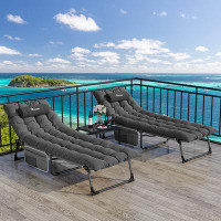 Edrosie Inc Powder Coated Steel Outdoor Convertible Chaise Lounge Set