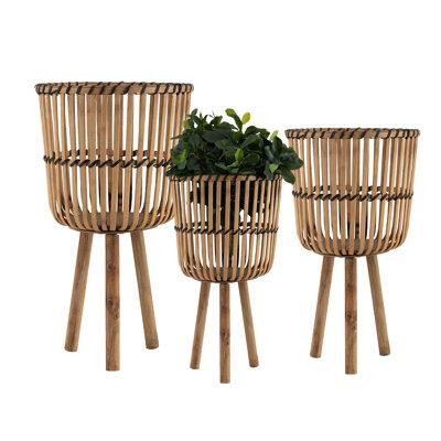 Bay Isle Home™ Set Of 3 Bamboo Planter Pots On Tripod Stands, Indoor And Outdoor, Brown- Comes In 3 Different Sizes in Stoves, Ovens & Ranges