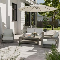 EGEIROS LIFE 4-Person Aluminum Patio Conversation Set With Swivel Chairs, Hand-Painted Frame And Cushions