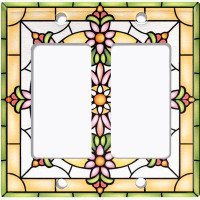 WorldAcc Metal Light Switch Plate Outlet Cover (Stained Glass Colourful Flower Print - Single Toggle)
