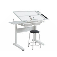Latitude Run® Zebula 38.18 W hand crank adjustable drafting table drawing desk with 2 metal drawers