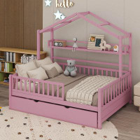 Harper Orchard Wooden Full Size House Bed With Twin Size Trundle And Shelf