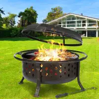 KingSo 23" H x 36" W Steel Wood Burning Outdoor Fire Pit with Lid
