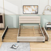 Latitude Run® Queen 2 Drawers Upholstered Platform Bed with Twin Size Trundle