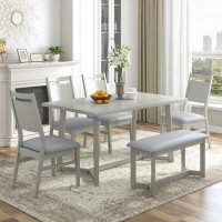 Red Barrel Studio Topmax Farmhouse 6-piece Wood Dining Table Set With 4 Upholstered Chairs And Bench In Grey Finish