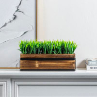 Millwood Pines Faux Artificial Green Grass Plant in Wood Planter