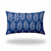 East Urban Home 16" X 26" Blue And White Zippered Tropical Lumbar Indoor Outdoor Pillow