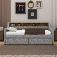 Latitude Run® Twin Size Snowflake Velvet Daybed with Two Storage Drawers and Built-in Storage Shelves