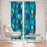 East Urban Home Lined Window Curtains 2-panel Set for Window Size by Metka Hiti - Woodland Leafs Blue