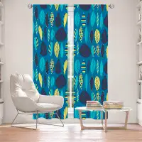 East Urban Home Lined Window Curtains 2-panel Set for Window Size by Metka Hiti - Woodland Leafs Blue