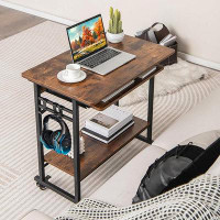 TANGKULA Tangkula Rolling Computer Desk Cart With Keyboard Tray, Mobile Portable Laptop PC Desk With CPU Stand & 3 Hooks