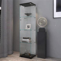 Latitude Run® 4 Shelves Glass Cabinet Glass Display Cabinet With One Door, Black