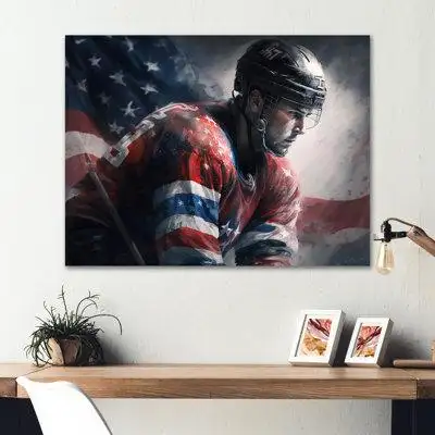 Cette magnifique œuvre d'art «Hockey Player on Break III» est imprimée à l'aide d'une encre de quali...