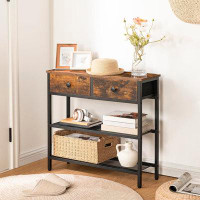 17 Stories 29.5" Narrow Console Table With 2 Fabric Drawers, Small Entryway Table With 3-Tier Storage Shelves, Thin Sofa