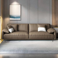 Orren Ellis 106.3" Coffee Faux leather Modular Sofa cushion couch