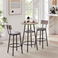 17 Stories Rustic Brown Round Bar Stool Set With Shelf And Backrest
