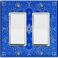 WorldAcc Metal Light Switch Plate Outlet Cover (Blue Paisley Bandana Circle Black Tile   - Single Toggle)