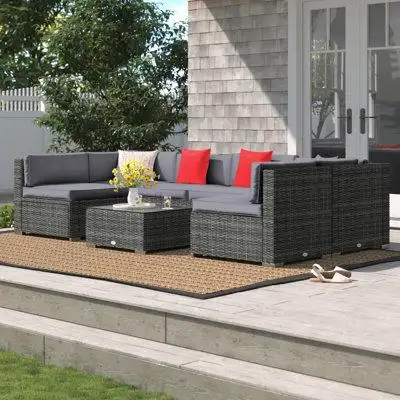 This 7-piece outdoor conversation group sets the scene for bubbly drinks and conversation in your ba...