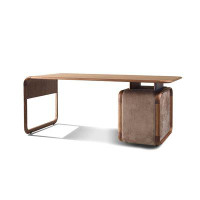 Recon Furniture Brown Solid Wood Desk with Frosted Genuine Leather Cabinet