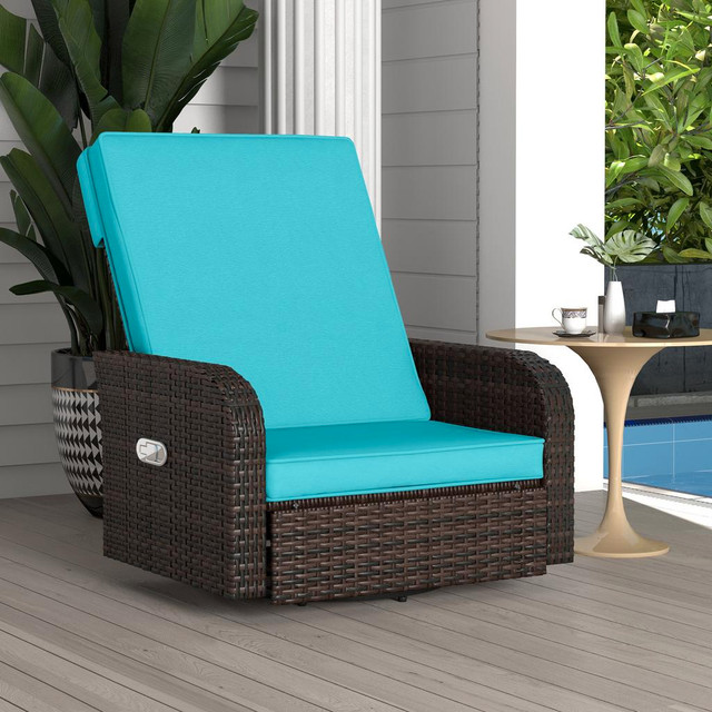 swivel rattan chair 28.7" x 35.4" x 38.6" Turquoise in Patio & Garden Furniture