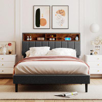 Ebern Designs Upholstered Platform Bed With Storage Headboard And USB Port