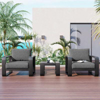 Latitude Run® 3-Pieces Aluminum Frame Patio Furniture With 6.7" Thick Cushion And Coffee Table, All Weather Use Olefin F