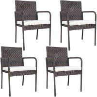 Red Barrel Studio 4 PCS Outdoor Patio Rattan Dining Chairs Cushioned Sofa
