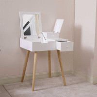 Wrought Studio Wooden Vanity Desk Flip-Top Dressing Mirror Writing Table Computer Desk