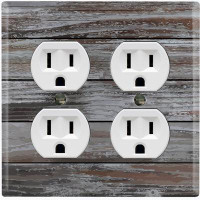 WorldAcc Brown Fence Gray Nature Themed 2 - Gang Duplex Outlet Standard Wall Plate